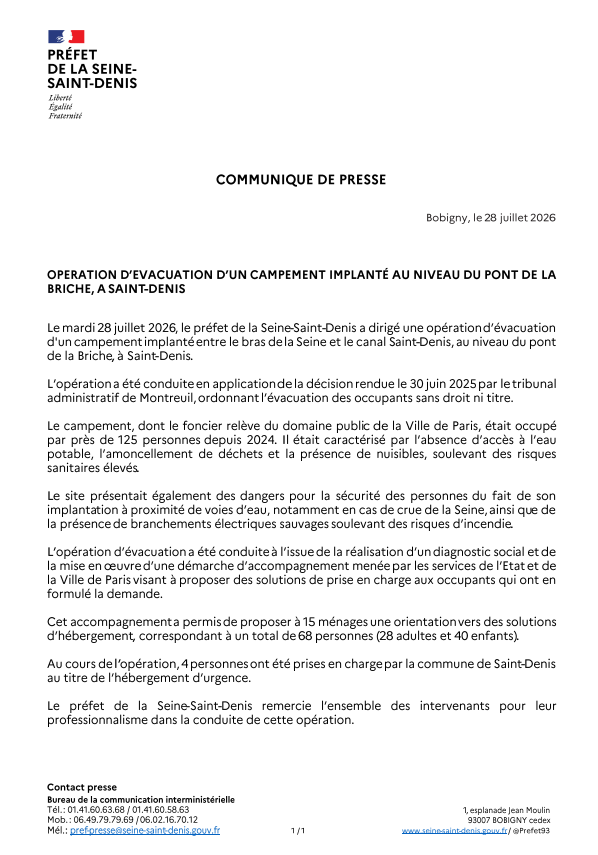 Image de Préfet de la Seine-Saint-Denis - Communiqué de presse du préfet de la Seine-Saint-Denis ⤵️ 

👉Aussi disponible sur le site Internet 