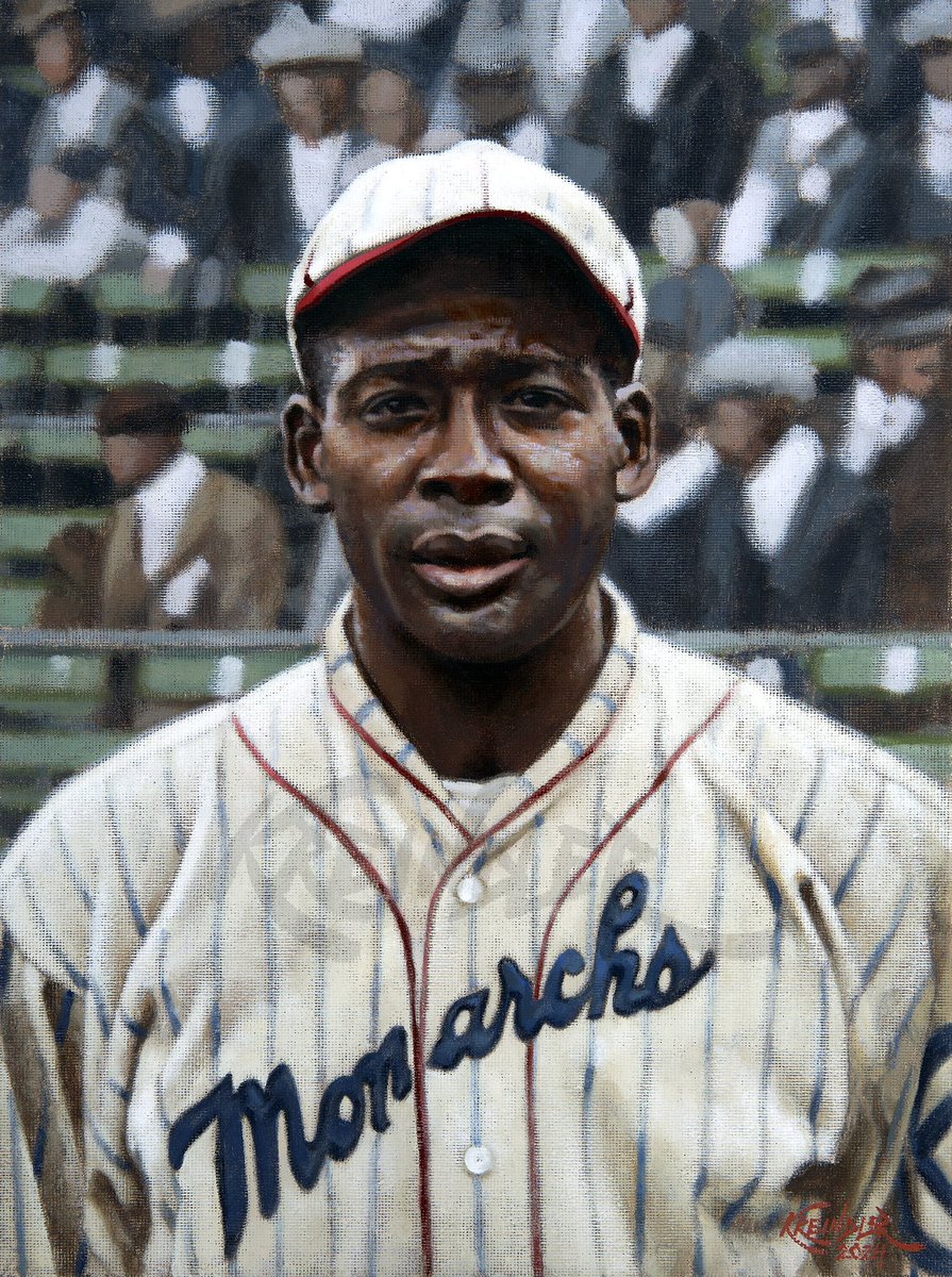 GraigKreindler's tweet photo. #OTD in 1893, Wilber “Bullet” Rogan was born in Oklahoma City, OK. One of the best pitchers in the history of the Negro Leagues, he was equally gifted at bat, ranking 4th in career BA. Here’s my painting of him with the Monarchs in 1924, based on the photography of J.E. Miller. https://t.co/lcB4RdWS07