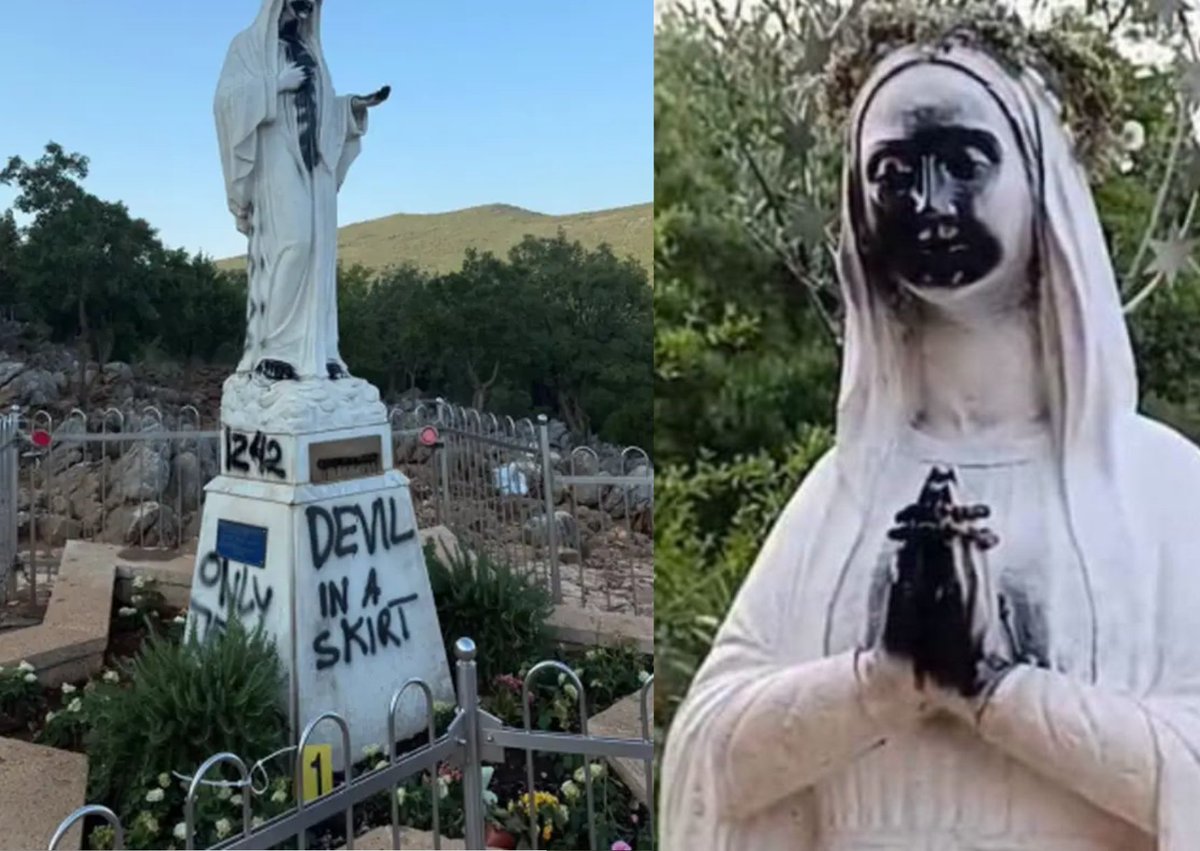 UnamunoAgain's tweet photo. Han vandalizado las estatuas de la Virgen de Međugorje y prendido fuego a uno de los altares https://t.co/SHPh2wfP5k