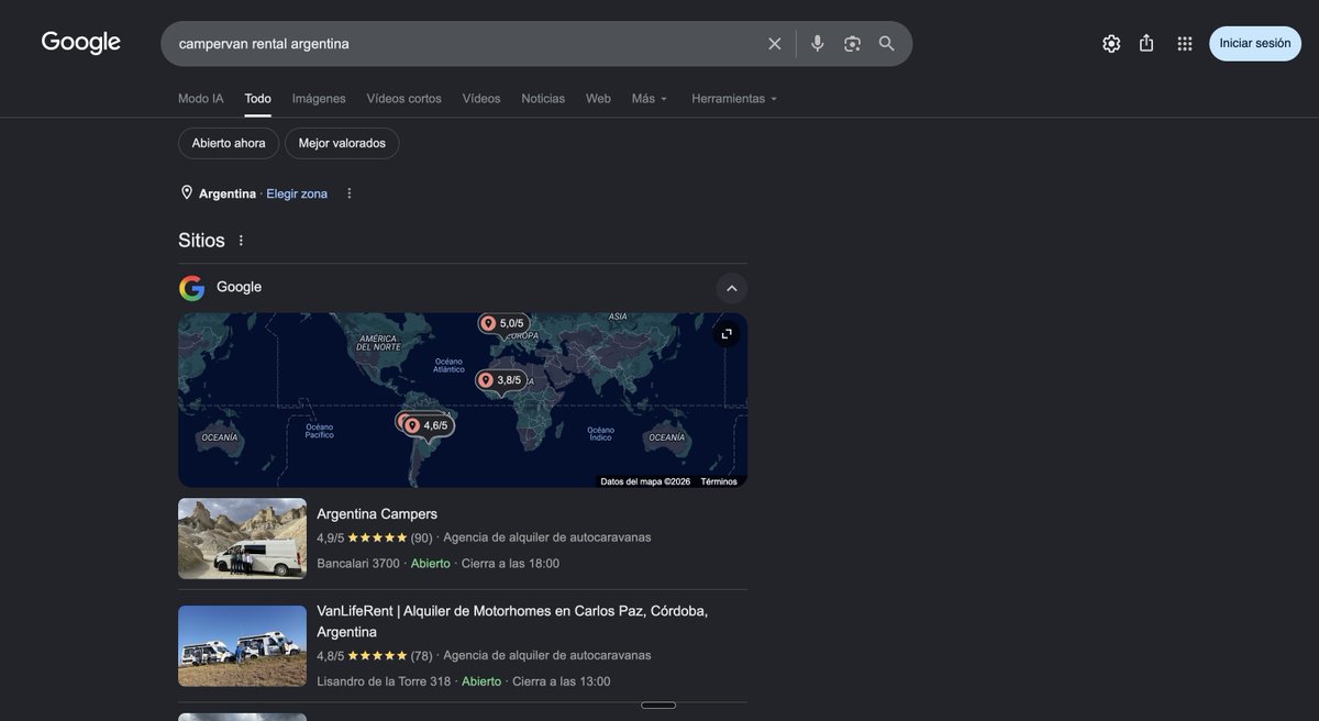 tomidelu_'s tweet photo. Hoy testié el SEO del primer cliente de @huevsite_studio y fue realmente postivo el resultado.

La busqueda fue sencilla, busqué "campervan rental argentina" y en Google, ChatGPT y Claude, Argentina Campers fue la primer recomendación de estos motores de búsqueda.

No subestimen el SEO y el AEO, realmente una web puede obtener mucho más alcance con un posicionamiento digital más fuerte.