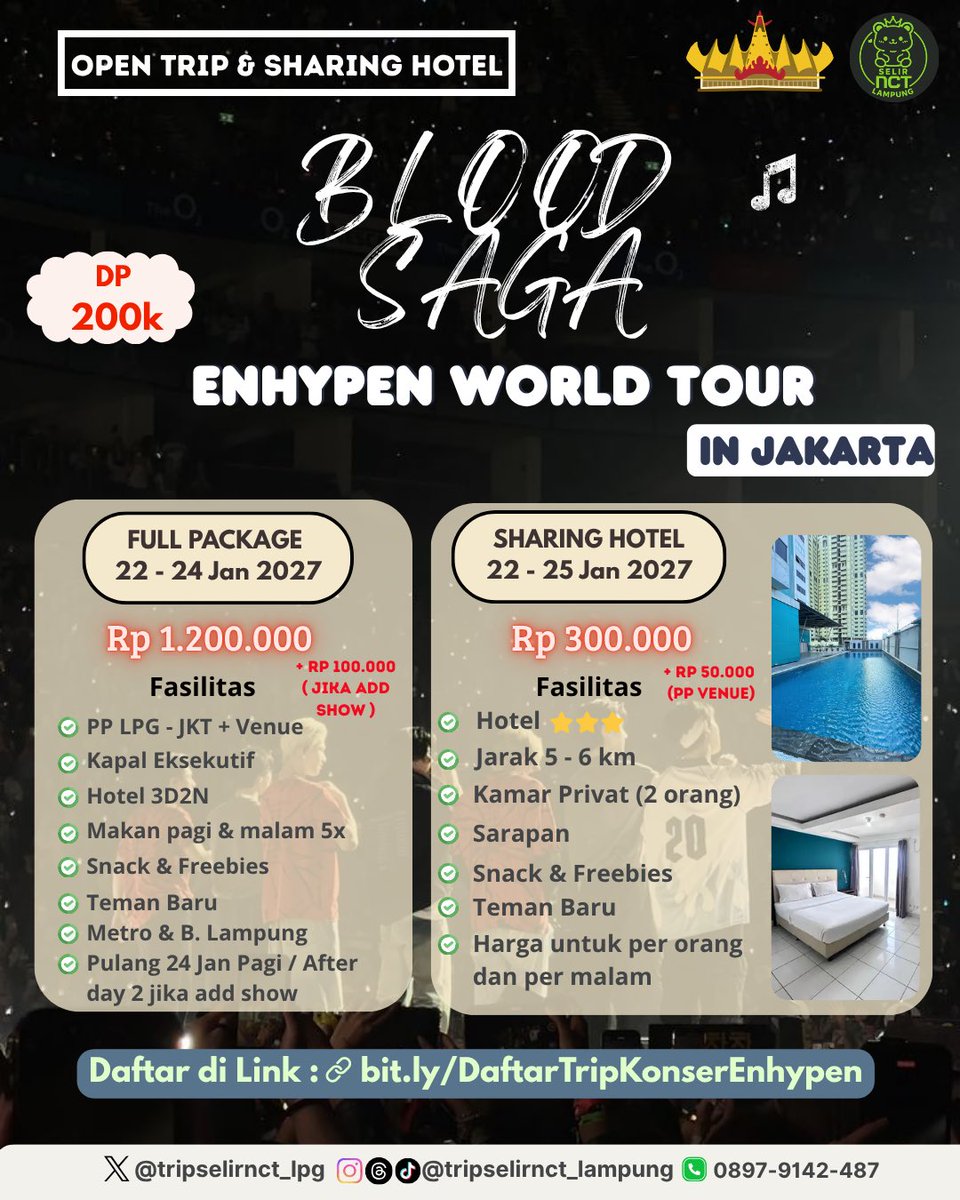 selirnct_lpg's tweet photo. OPEN TRIP KONSER
#NCT127 avail β
#BTS avail β
#BIGBANG avail β
#ENHYPEN avail β
Buruan join tripnya, kuota terbatas
Join via link https://t.co/VZD59KFrT6
Jangan sampek keabisan yaa ππ€
#nctzenlampung #armylampung #viplampung #engenelampung #tripkonserseru #konserasik https://t.co/y1esPZAkh9