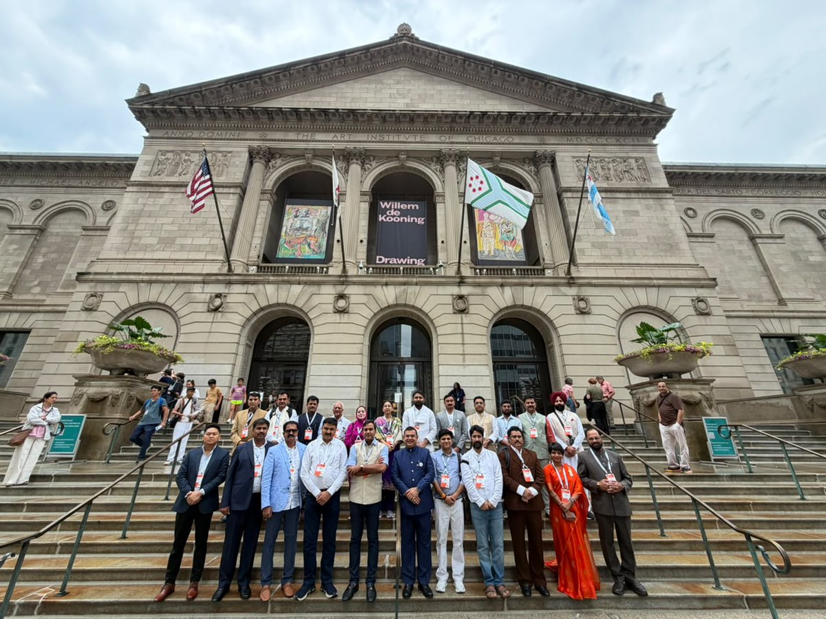 nlcbharat's tweet photo. Day 1 | ​I​ndian Delegation at Chicago, USA

The International Capacity Enhancement Program (ICEP) 2026, organized by ​National Legislators' Conference (NLC Bharat​), commenced with an enriching first day of learning, dialogue and global engagement.

The delegation attended the Grand Opening Session of the NCSL Legislative Summit 2026​​​ and participated in insightful ​engaging discussions on the transformative role of Artificial Intelligence in Governance, legislative innovation and strengthening democratic institutions​. ​T​he delegation also visited the historic Fullerton Hall at the Art Institute of Chicago​, a place of immense significance for India, where Swami Vivekananda delivered his iconic 1893 address that introduced India's timeless message of universal brotherhood to the world.

@ncsl