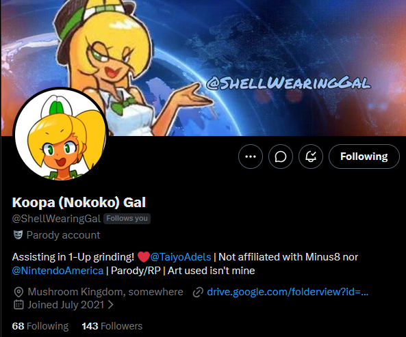 THUND3RSP1KE's tweet photo. A big reminder to go follow @AGalSoShy and @ShellWearingGal! Theyre ran by a dear friend of mine, and as you can see in the Koopa's banner, is my main ship!

She deserves the world for her talents, so please, go support her! https://t.co/HmhsWesjSN
