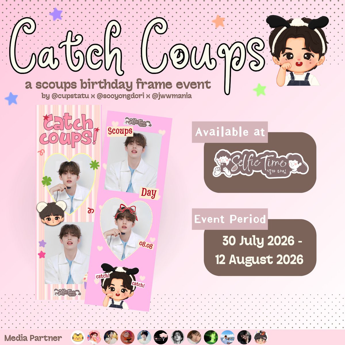 dokyeomsoul's tweet photo. Catch Coups 캐치쿱스 ₊˚⊹ ᰔ
a scoups birthday frame by @cupstatu x @sooyongdori x @jwwmania

Catch your Scoups birthday moment in our frame 💐

🗓️ 30 July - 12 August 2026
📍@selfietimeid

Don't forget to use our tags #CatchCoupsBirthdayFrame and tag us on X! https://t.co/cXkzs4ySEK