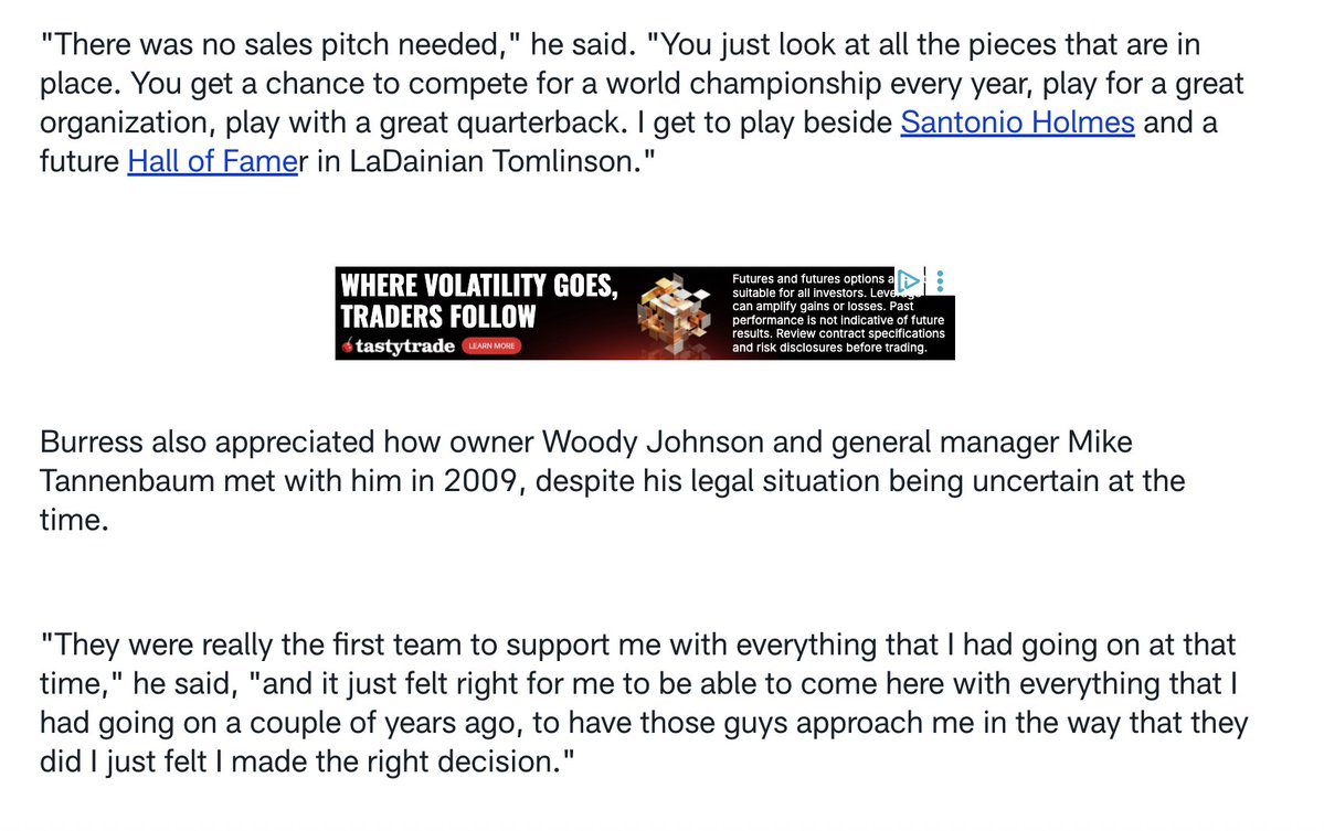 JCaporoso's tweet photo. lame revisionist history from plaxico for the boilerplate, lazy lol jets joke, as NYJ was off back to back AFC Championship Games when they were only team who paid him after he was in jail 20+ months (his quotes on it below) and were 8-5 with him before the offense, inclusive of him, fell apart down the stretch
