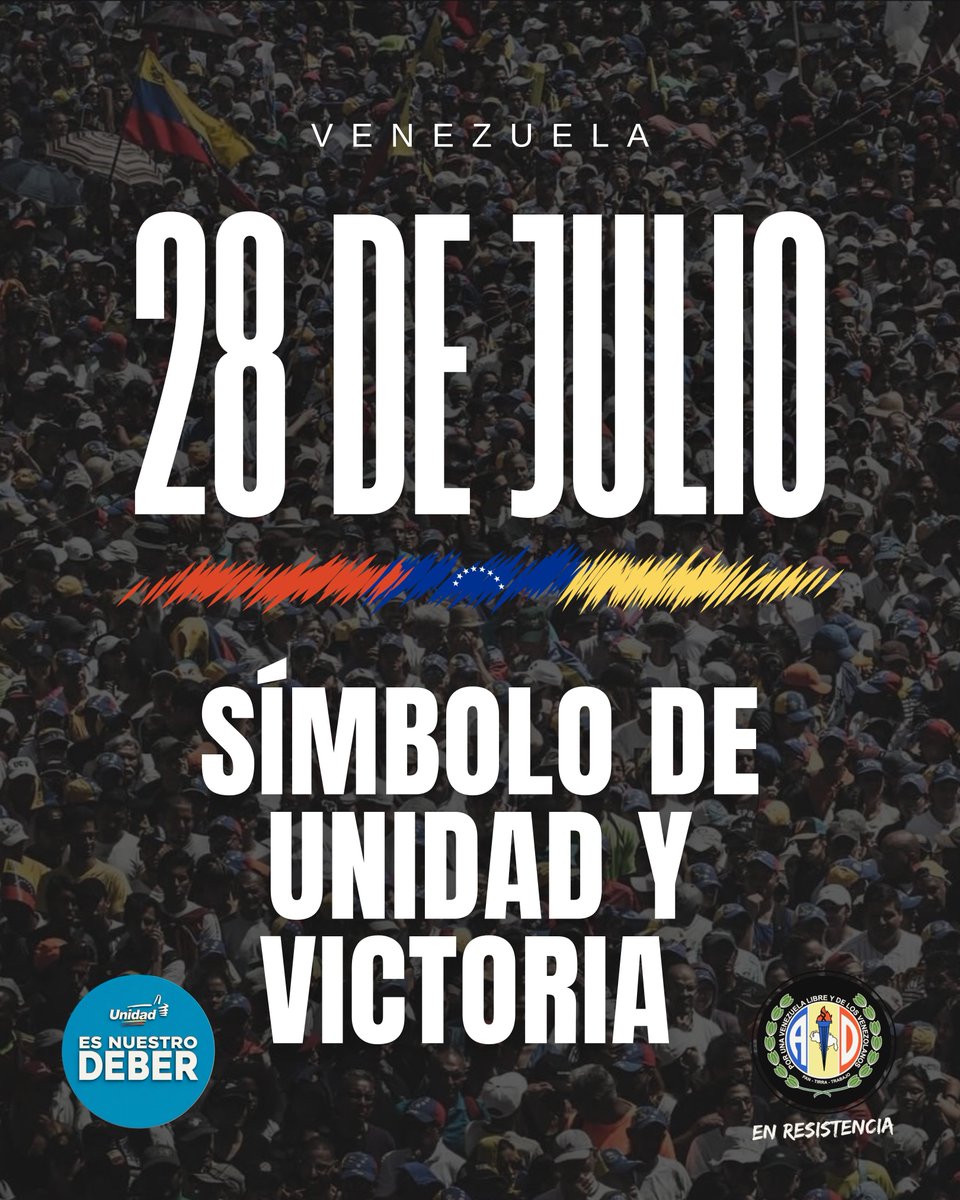 ADemocratica's tweet photo. El 28 de julio es un día que marcó un hito imborrable en el curso de la historia, y un estímulo de lucha irrenunciable para una abrumadora mayoría que anhela un cambio. 

Ese día salimos a la calles por Venezuela, por la democracia, la libertad y el regreso de todos nuestros hermanos venezolanos que anhelan volver a patria. 

Esta lucha sigue vigente, porque no descansaremos hasta lograr la reconstrucción del país, con democracia y libertad. 🇻🇪