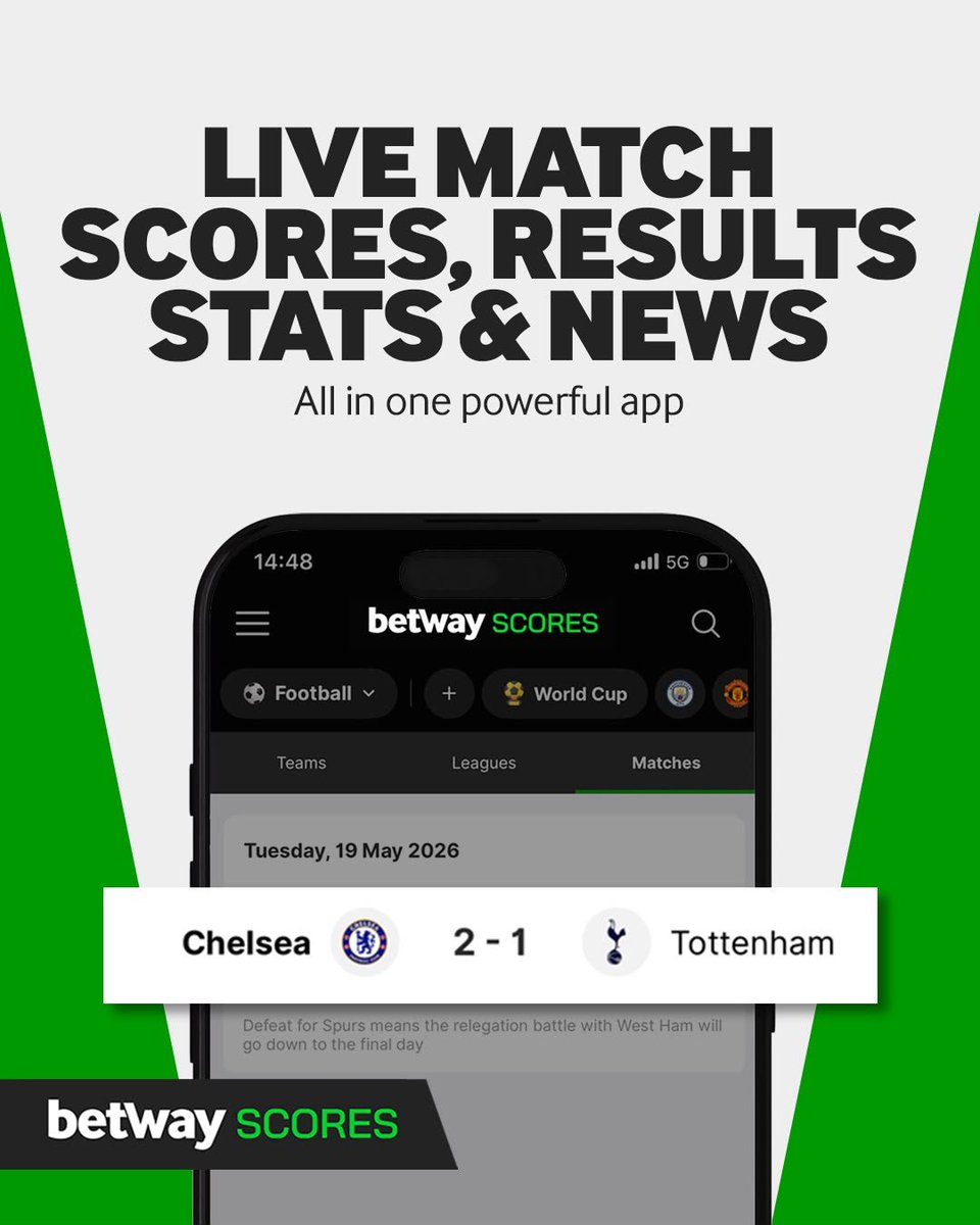 mphoramabule2's tweet photo. Match day chaos is real.  
#BetwayScores app keeps me sane: live updates, full fixtures, results and stats in real time.  
Everything I need before I even place a bet.  
Get it here 👇  
https://t.co/TIPyUZZqZB https://t.co/S30jlIfpgY