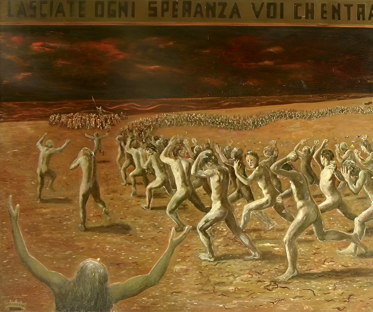 the_culturist_'s tweet photo. In Dante's Inferno, people who were neutral in life are treated just as harshly as those who sinned.

These are the "uncommitted" who chose no side. They are rejected by both Heaven *and* Hell.

Lukewarm souls are made to wait forever in the "Vestibule of Hell". They're stung by wasps while they run around in pursuit of a meaningless white banner (in punishment for standing beneath no banner in life).

Even worse, their blood and tears flow from their faces onto the ground to be consumed by maggots. Why?

In Christianity, Christ's blood is shed for man's salvation, and the blood of the martyrs is considered the seed of the Church. To bleed — whether literally or metaphorically — for a worthy cause is a great act of love.

But in the case of the lukewarm, their blood merely feeds maggots. "You shall know them by their fruits," Christ says, but the only "fruit" the lukewarm produce is nourishment for worms.

Dante himself was exiled from his hometown of Florence by a rival faction after years of civil conflict. His dislike of the lukewarm stemmed from those who sat on the sidelines and did nothing while his sentence was handed down — those who let injustice slide and were more concerned with protecting their own lot in life. 

Dante doesn't even give them the courtesy of mentioning them by name in his Inferno. The "uncommitted" are all nameless.

His warning to the spineless is thus:

Stand for nothing, and nothing is what you'll become.