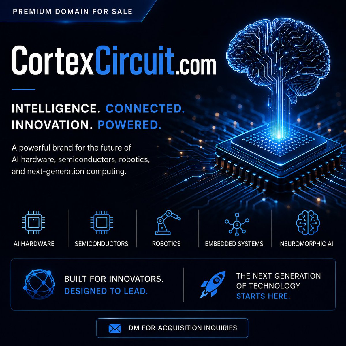 Taha77946136's tweet photo. https://t.co/SkUwJt8c1C - $35,000 For only 72Hrs

The next generation of AI won't be built on software alone.

It will be powered by intelligent hardware, custom silicon, robotics, and next-generation computing.

https://t.co/SkUwJt8c1C is a premium brand built for that future.

One domain, unlimited innovation.

Available for acquisition. 

#AI #Semiconductors #Robotics #Hardware #DeepTech #ChipDesign #EdgeAI #EmbeddedSystems #ArtificialIntelligence #StartupFounder #VentureCapital #DomainNames