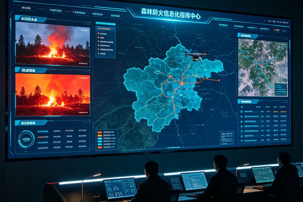ChinaEmbinMKD's tweet photo. China builds a space-air-ground integrated wildfire monitoring network. Satellites, AI, IoT, cloud tech and thermal drones together monitor risks 24/7 and spot hidden blazes early, shifting fire safety from passive response to active prevention.

Кина гради интегрирана мрежа за следење на шумски пожари што ги поврзува вселената, воздухот и копното. Со помош на сателити, вештачка интелигенција, интернет, облачна технологија и дронови со термални камери, ризиците се следат 24 часа дневно, а скриените жаришта се откриваат навреме, со што заштитата од пожари се пренасочува од пасивно реагирање кон активно спречување.
#SmartFireWatch #technology #EarlyWarning
