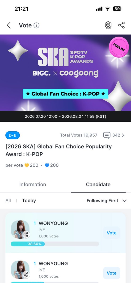 AllpenDive's tweet photo. SPOTV K-POP AWARDS🏆
Global Fan Choice K-pop
wonyoung

Fans of Wonyoung, who will make Wonyoung number one? Let's all protect Wonyoung's number one!

I'm currently in 1th place. The deadline is August 4th. DIVE, please help!🙇‍♂️🔥 https://t.co/FHQiDNZuKs