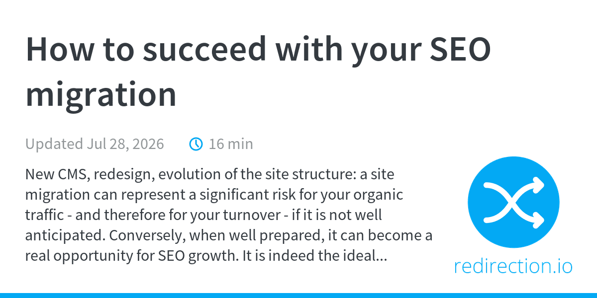 redirectionio's tweet photo. Site migrations can kill organic traffic and revenue if you miss a step. Learn how to map redirects, test in QA, and monitor Googlebot in real time with #redirectionio
Read our blog post 👉 https://t.co/5tQshj3Umu https://t.co/XfHbLQWr5a