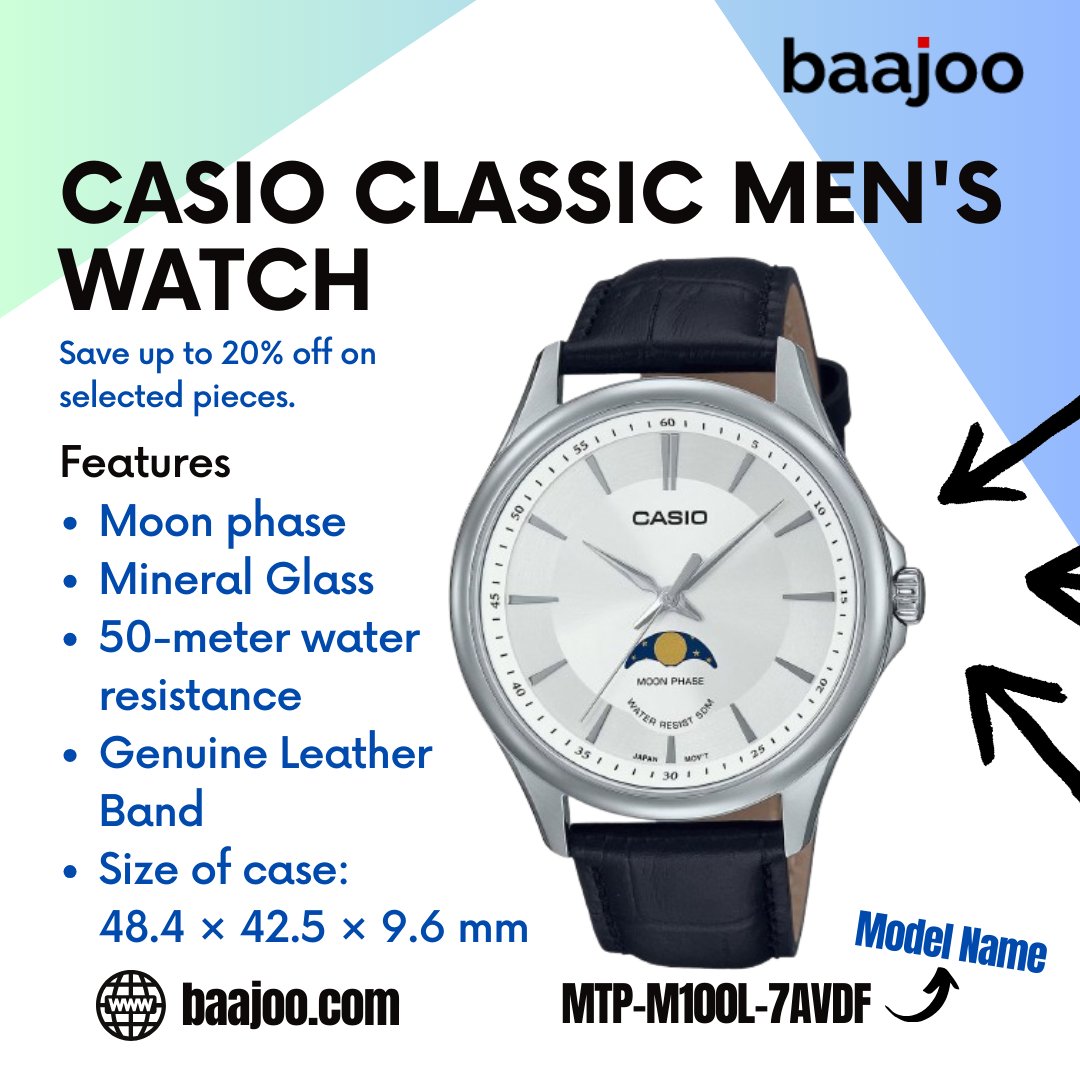 shopbaajoo's tweet photo. You'll be over the moon with this stylish timepiece! #shopbaajoo 

🛒: MTP-M100L-7AVDF

📦: Nationwide Delivery 🇳🇬

🌏: https://t.co/FAhgzw4gEc

#Casio #Nigeria #Abuja #Lagos #Naija #Arewa https://t.co/48vMytZYEv