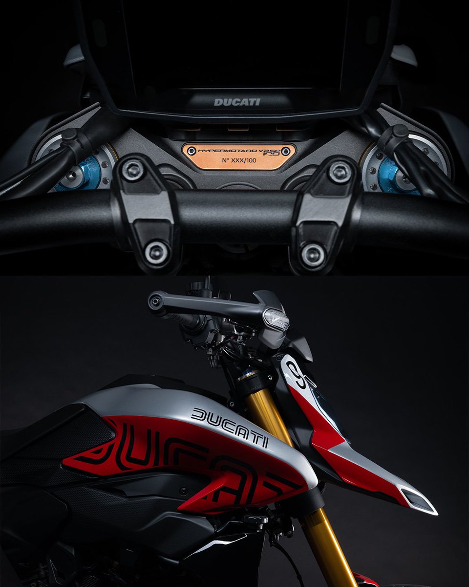 Ducati_India's tweet photo. The #Hypermotard V2 SP 100 in the #Collezione100 combines contemporary fun-bike attitude with the iconic endurance of the 1975 860 "24 Horas de Montjuïc". Lightweight, clean and built to amplify the rider's input, it is a modern expression of authentic racing spirit.

#Ducati https://t.co/MIXCWzMUDZ