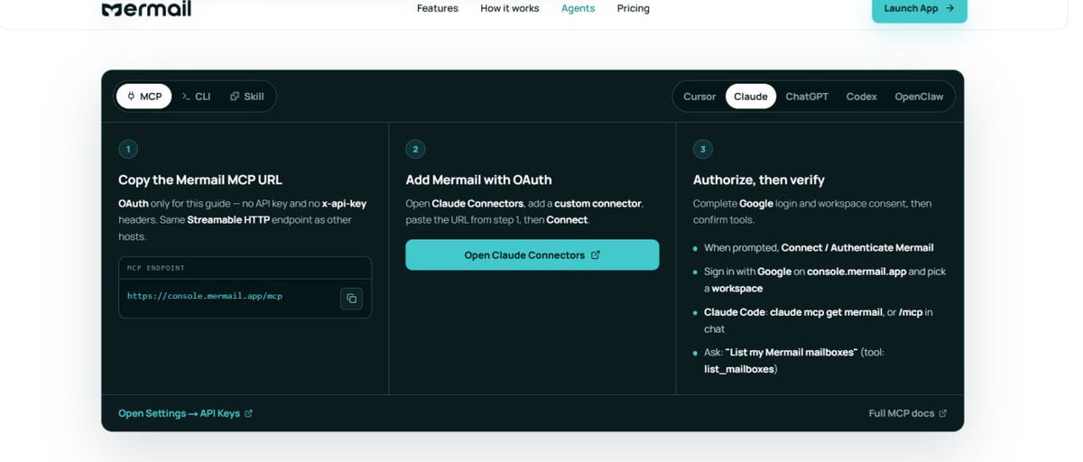 smart_defi6's tweet photo. @Mermailapp #Mermail is the operational layer for your AI agent.
Give it a real @Mermailapp address, connect it through MCP, and your AI stops being an assistant that only reports information.
It becomes an agent that can triage, reply, and transact on your behalf https://t.co/B37ptrGtT2
