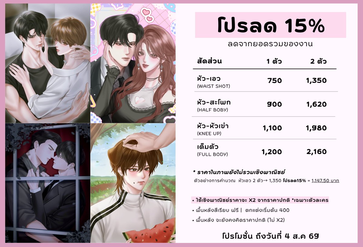 PINK_KY54's tweet photo. 💖 โปรลด  15% เหลือเพียง 4 คิวสุดท้าย เท่านั้น!

⏰ เหลือเวลาอีกเพียง 8 วันสุดท้าย!
หลังหมดโปร ราคาจะกลับเป็นปกติแล้วนะคะ🥺💕
แวะมาสอบถามก่อนได้นะคะ ~💟

(ราคาสัดส่วนในภาพยังไม่ได้ลด15%น้า) https://t.co/k2O6okKKo3