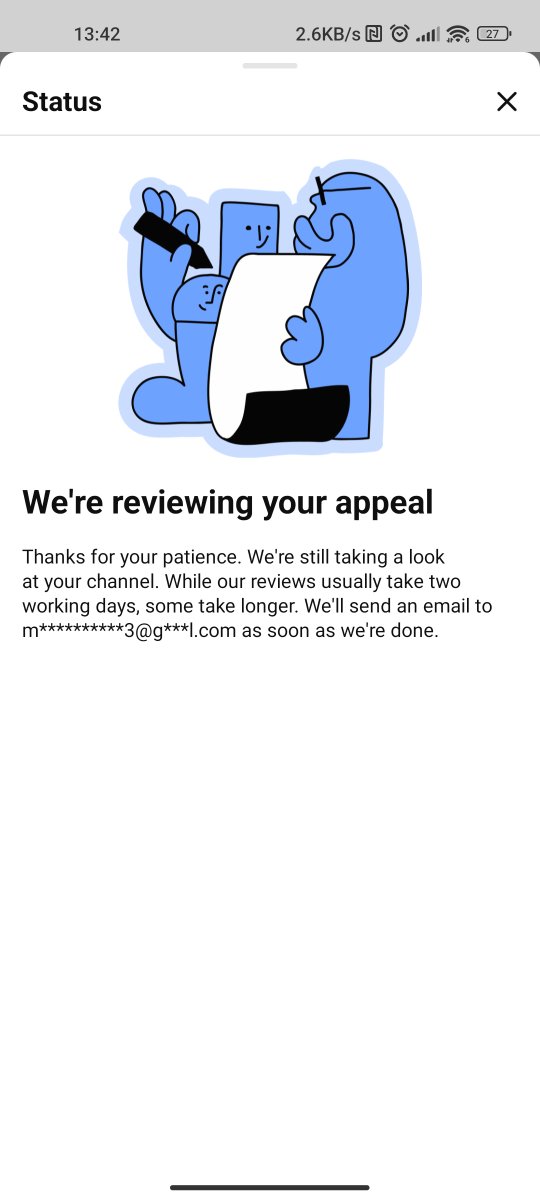 J_M_Butkus's tweet photo. Day 120

I submitted my YouTube appeal on 30 March 2026. The appeal page still says We're reviewing your appeal although it says reviews usually take around two working days
Creator Support confirmed my appeal is still under review but couldn't provide a timeframe

@TeamYouTube https://t.co/VMDutWEfX3