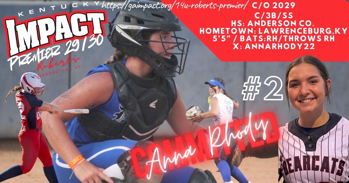KyImpact2029's tweet photo. Help us welcome our newest committed player, @AnnaRhody22 ! Heading into her sophomore year at Anderson County, Anna is an absolute powerhouse who brings depth behind the dish, lock-down defense at SS/3B, and a big power bat to our lineup. 💪#MakeAnImpact https://t.co/E2QwZvlAry