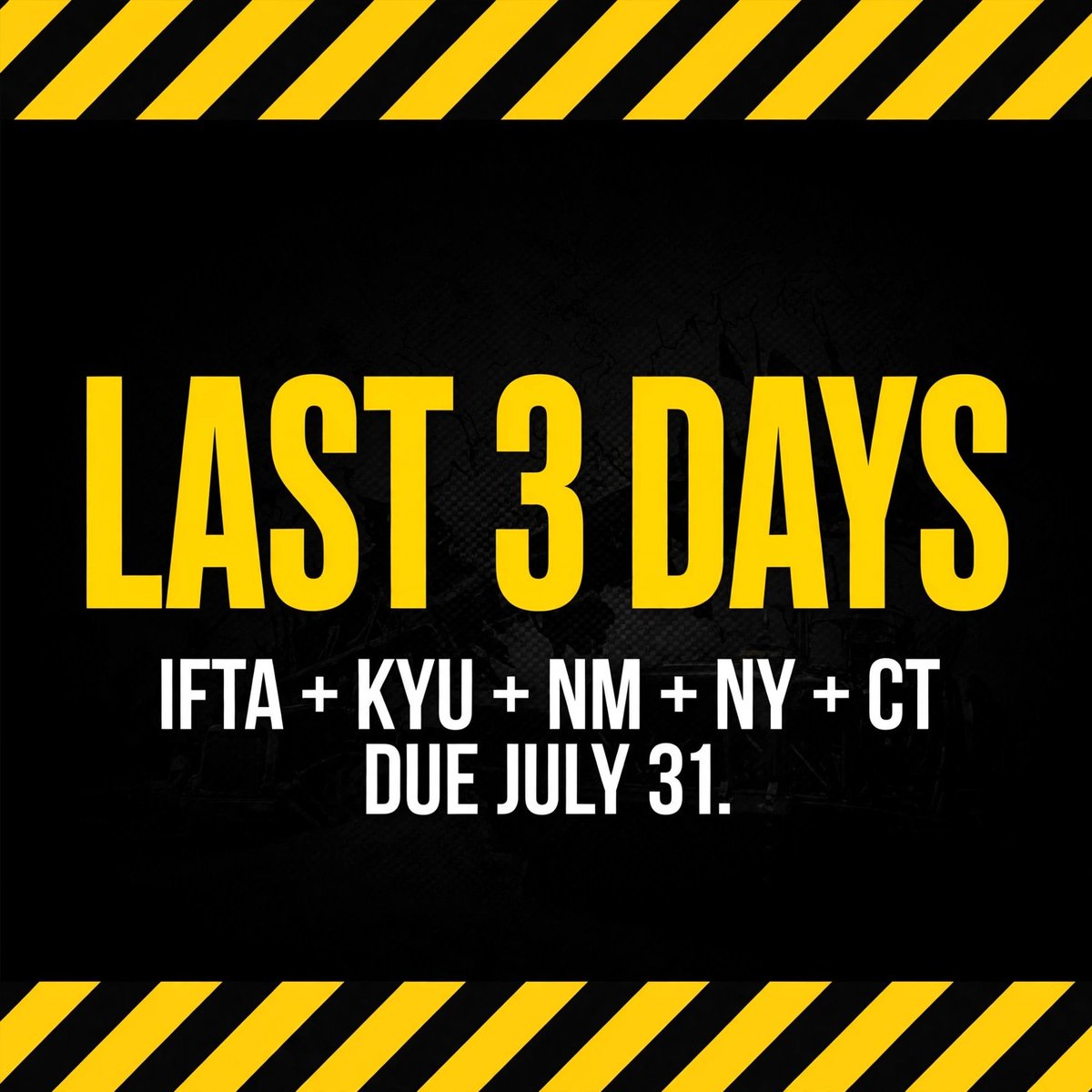AllAmericanPer's tweet photo. 🚨 Good morning, carriers!

⏰ Only 3 days until the July 31 deadline.

IFTA • KYU • NM • NY HUT • CT HUT

Haven't sent your miles yet?

⚠️ Even 0 miles may still require a filing.

📩 DM FILE and we'll file your reports the same day.

#IFTA #KYU #Trucking #DOTCompliance https://t.co/DVXcqxWMu3