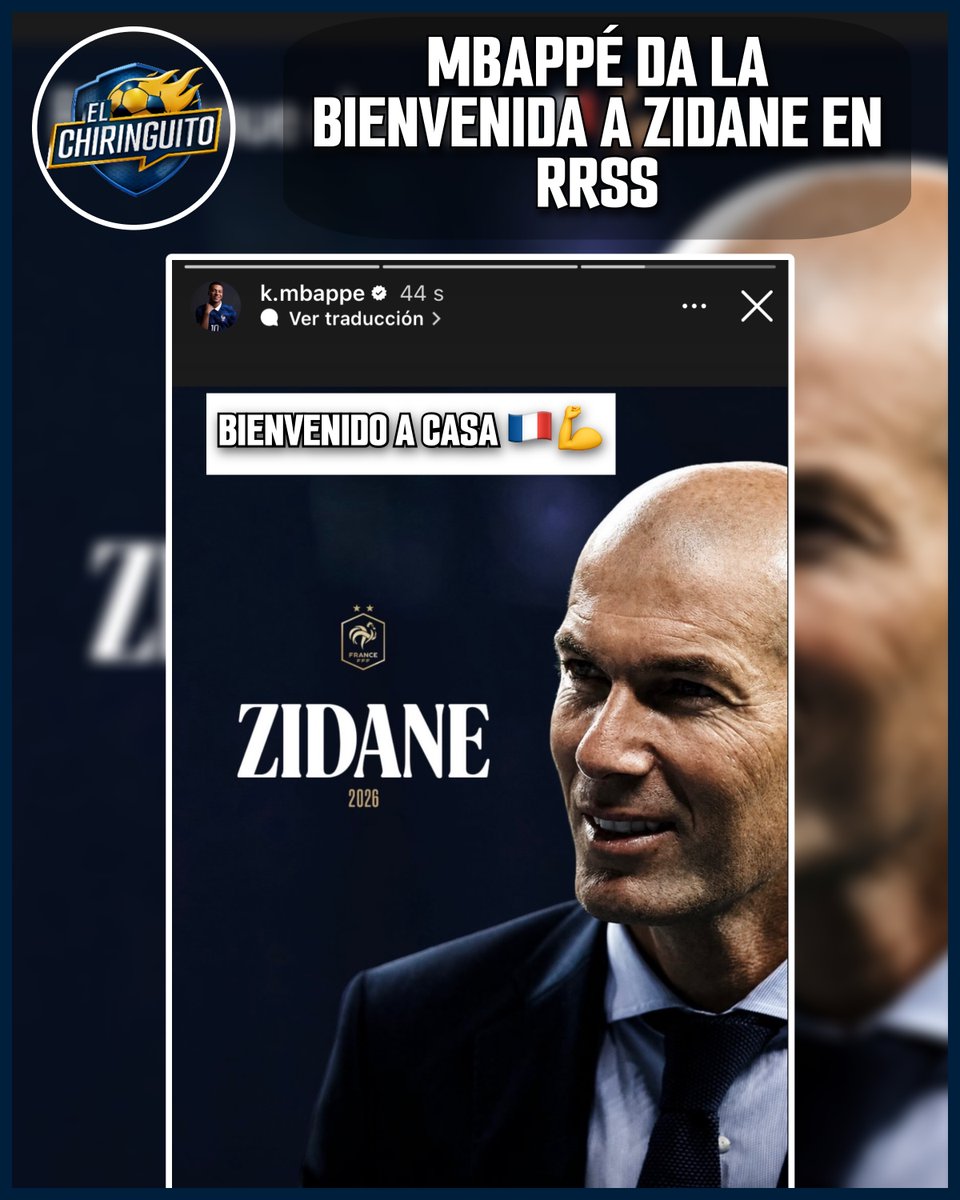 elchiringuitotv's tweet photo. 👋 Mbappé da la bienvenida a Zidane a través de sus redes sociales:

"BIENVENIDO A CASA🇫🇷💪" https://t.co/rXvIdcu85m