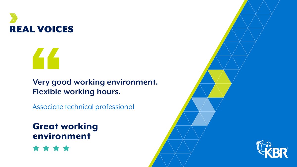 KBRincorporated's tweet photo. Are you looking for a workplace where you can belong, connect, and grow? Find out what makes #KBR a top employer. From work-life balance and flexible working hours to a positive work environment, KBR is proud  of the collaborative culture we have established.

Don’t just take our word for it. Check out the real voices of our team on Glassdoor and see why KBR is a great place to build your career. Find out what the people at KBR are saying » https://t.co/WEZtjx9eHb

#KBRcareers #RealVoices #Glassdoor