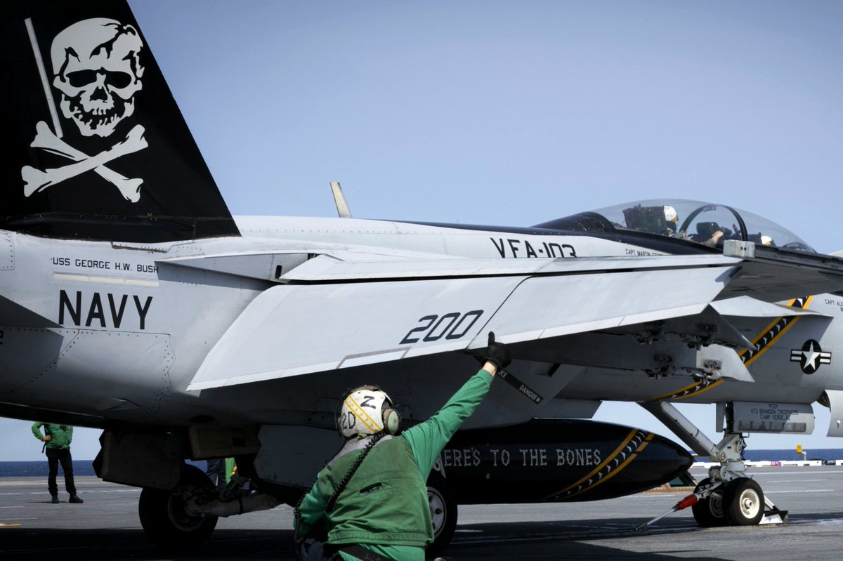 RealAirPower1's tweet photo. According to the legend, Ernie's remains were later recovered and, with his family's consent, his skull and femur bones were encased in glass and presented to the squadron. Today, "Jack Ernie" travels with the Jolly Rogers on deployment and remains permanently listed on the squadron's active duty roster. Fact or naval aviation folklore, the story has become part of the Jolly Rogers' DNA. Some legends don't die. They deploy 😉 2/2
