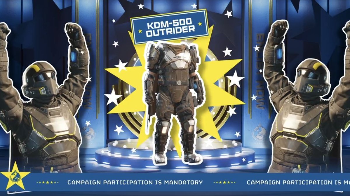 HelldiversAlert's tweet photo. Campaign Reward: KDM 500 OUTRIDER Armor #Helldivers2 https://t.co/ziNdQ9Vmf6