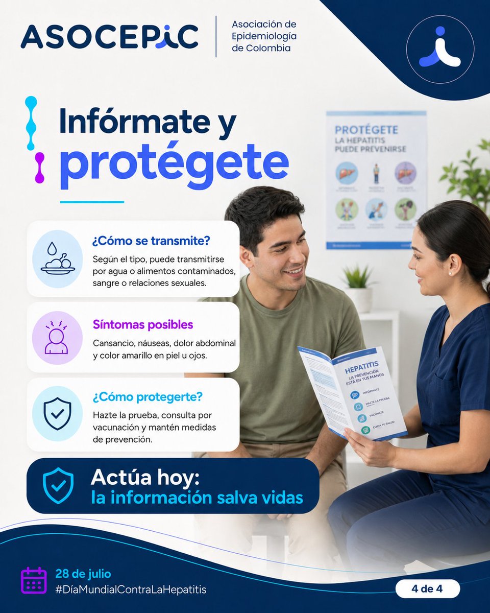 asocepic's tweet photo. 🌎 Hoy, 28 de julio, conmemoramos el Día Mundial contra la Hepatitis.

Las hepatitis virales A, B, C, D y E pueden afectar el hígado y, en muchos casos, avanzar sin presentar señales evidentes durante sus primeras etapas.
👇🏼 https://t.co/UjedLFsOBF