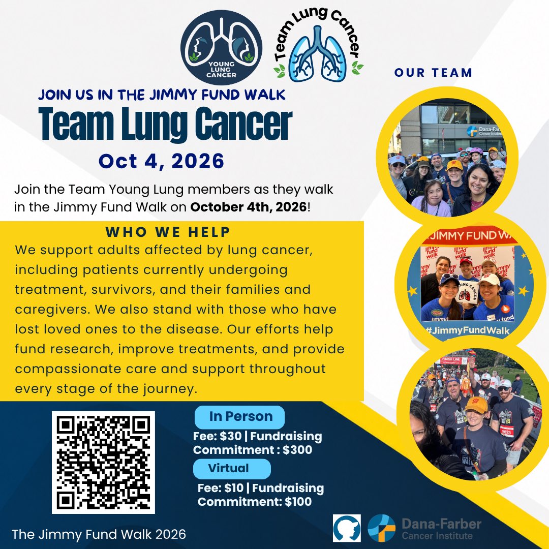 Florez_Lab's tweet photo. Wondering why you should join Team Lung Cancer for the #JimmyFundWalk?

Because every step supports patients, survivors, families, and caregivers—and fuels lifesaving lung cancer research.

💙 Walk with us on Oct. 4.

🔗 https://t.co/MkF4sa8TpQ

#JFW2026
#TeamLungCancer https://t.co/keOPrV9e8I