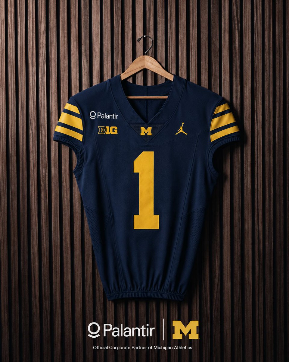 ScottHughesCBB's tweet photo. NEWS: Michigan is entering a new corporate partnership with Palantir Technologies that includes jersey patches for all 27 UM teams. The deal is expected to yield the school nearly $35 million per year. Another monumental win for Warde Manuel before he steps down at year’s end. https://t.co/3JKe4vF7vO