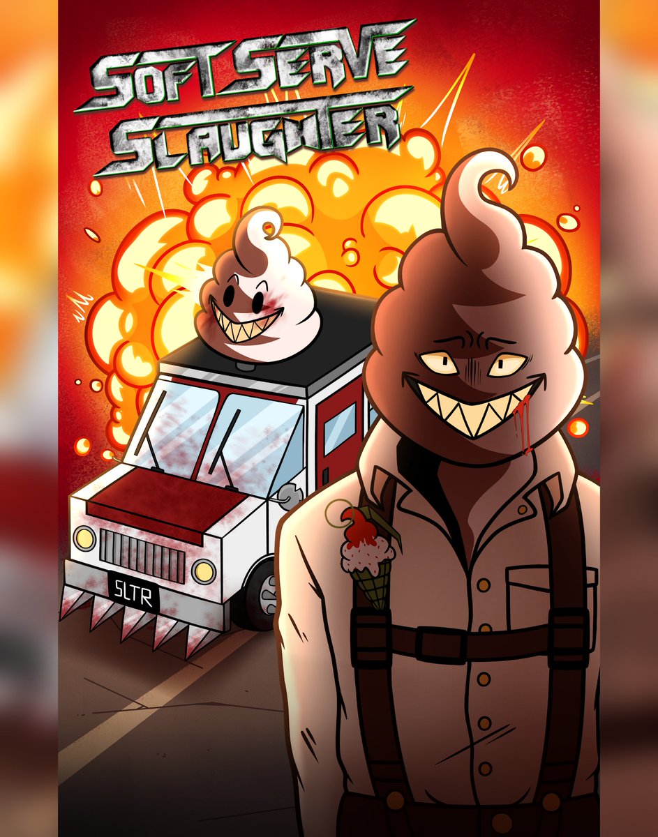 SortaStupidTV's tweet photo. SOFT SERVE SLAUGHTER 😈 poster in one of our side-comics!

#IndieAnimation #Animation #CharacterDesign #AnimatedSeries #OriginalCharacter https://t.co/rwaprn6CkD
