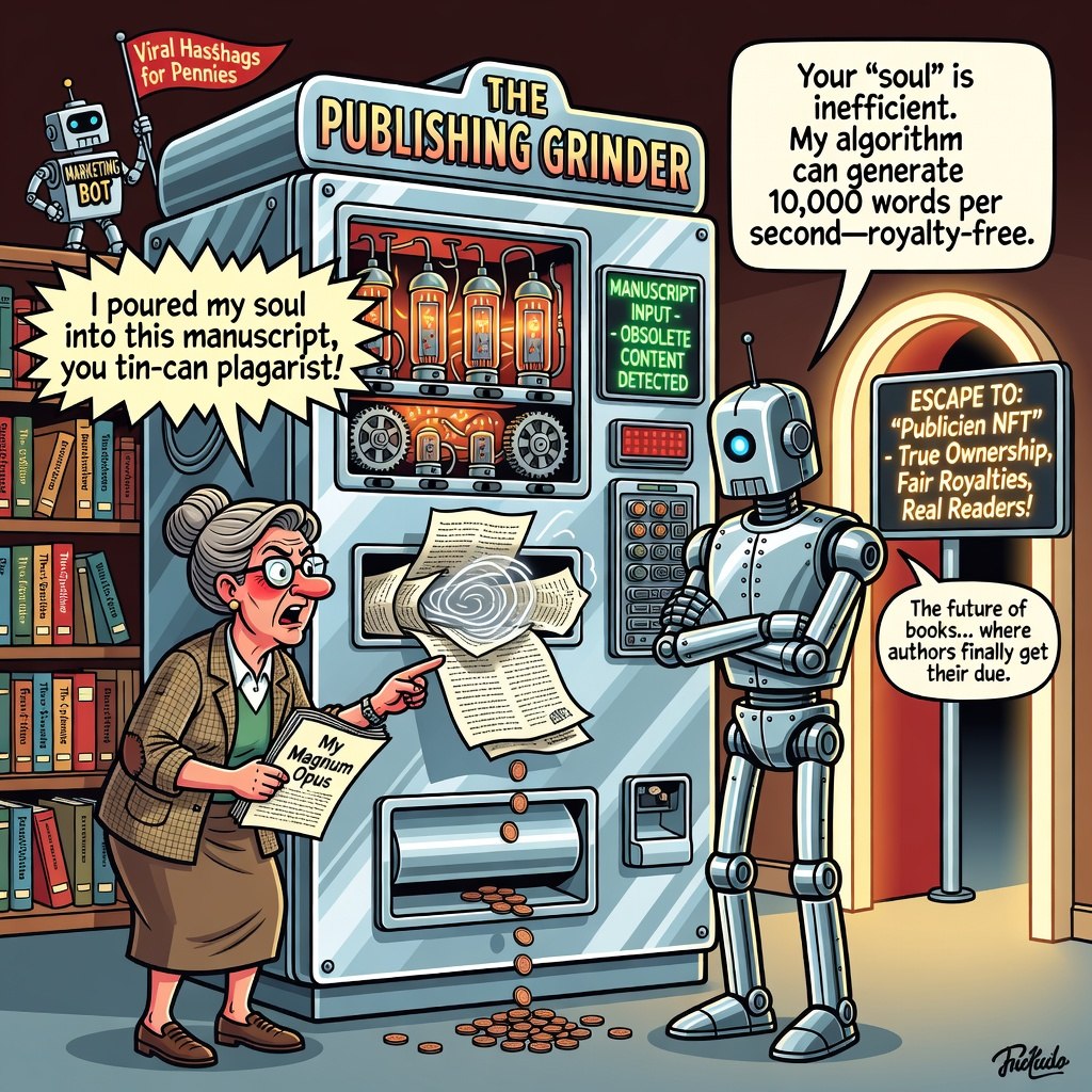 publishednft's tweet photo. The struggle is real: a small-town librarian arguing with an AI that wants to write the book for them. π There's a better path β real ownership, fair royalties, and readers who actually find you. #BookTwitter #WritingCommunity #Publishing #Web3 #PublishedNFT https://t.co/GCTaUdEe64