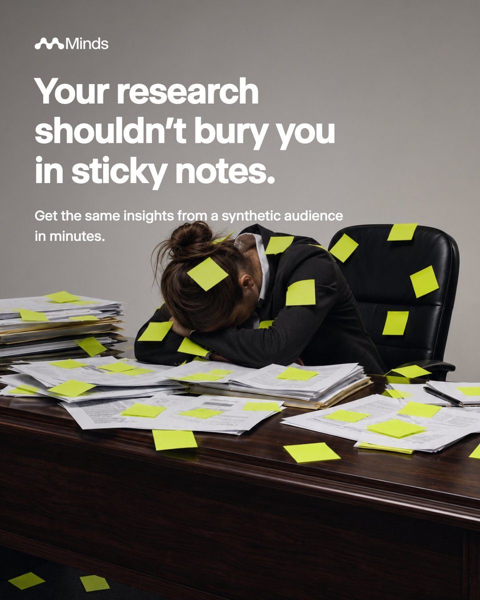 mindsai_co's tweet photo. Your research shouldn’t get lost in a sea of sticky notes.

Minds brings the entire process into one place. From creating synthetic audiences and running surveys to analyzing the results. One platform, less chaos, faster insights.

Start for free. Link in Bio. https://t.co/F17bqkYq6S