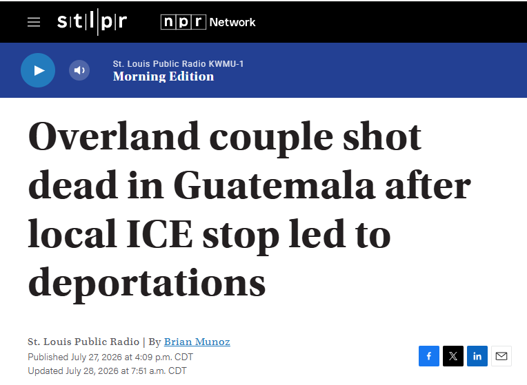 ReichlinMelnick's tweet photo. Last year, a Guatemalan man living in Overland, Missouri was arrested by ICE and deported. A few weeks ago his wife, who had sought asylum, self-deported to rejoin him. 

Their bodies were just found in a field, bound and gagged, with their 14-month-old daughter abandoned nearby. https://t.co/kFyNccWHCg