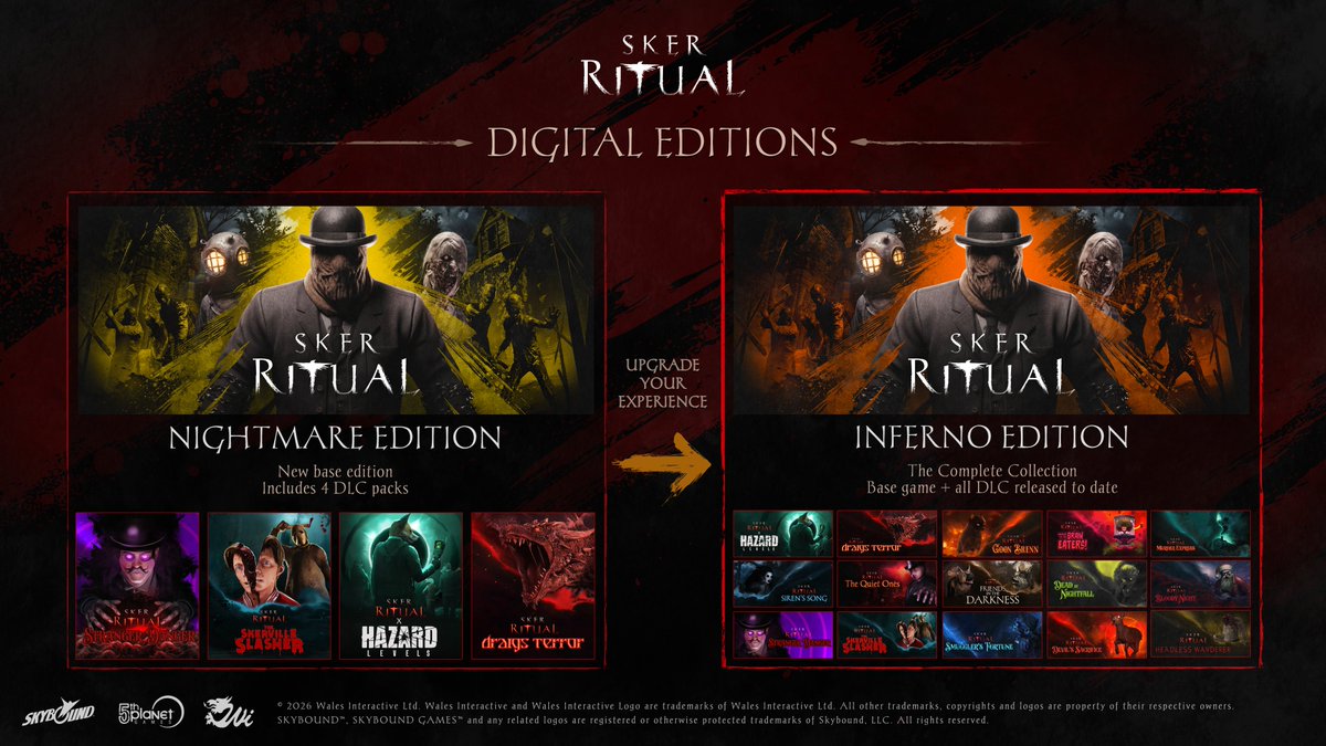SkerRitual's tweet photo. 📢 Announcement! 📢

We’re refreshing Sker Ritual’s storefront offerings with new consolidated editions on all platforms!

With these changes, we’re setting up the foundations to keep Sker Ritual supported and growing.

For all the details and a note on future plans for the game, please read the full announcement here: 
https://t.co/g8IeN1yA2S