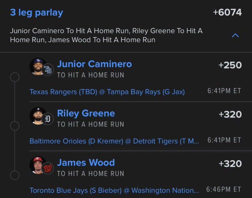 legacywin_'s tweet photo. 🚨 MLB HOME RUN LOTTO ALERT 🚨

Three sluggers. One mission. Send it over the fence. 💣⚾

🔥 3-Leg Home Run Parlay

💥 Junior Caminero — To Hit a Home Run (+250)
💥 Riley Greene — To Hit a Home Run (+320)
💥 James Wood — To Hit a Home Run (+320)

💰 Parlay Odds: +6074

A $10 play returns over $617 if all three leave the yard.

⚠️ Home run parlays are high-risk, high-reward. Bet responsibly and only risk what you’re comfortable losing.

❤️ Drop a LIKE if you’re riding.
🔁 REPOST to spread the heat.
💬 Comment “💣” if you’re locking this ticket in.

#MLB #MLBPicks #MLBBetting #HomeRunParlay #HomeRunProps #JuniorCaminero #RileyGreene #JamesWood #SportsBetting #Baseball #Parlay #BettingCommunity #GamblingTwitter #LockOfTheDay #WinningPicks
