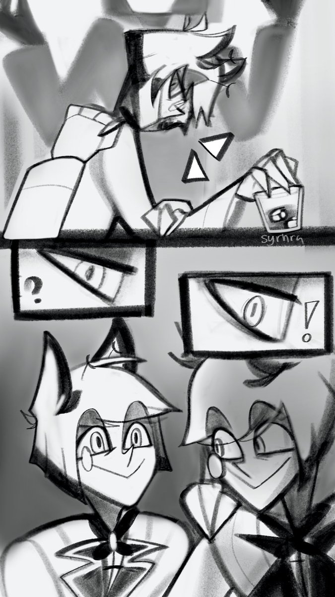 syrhra's tweet photo. what could (should) have been pt 1 #hazbinhotel #alastor #vox #radiostatic https://t.co/XKN6a5MULC