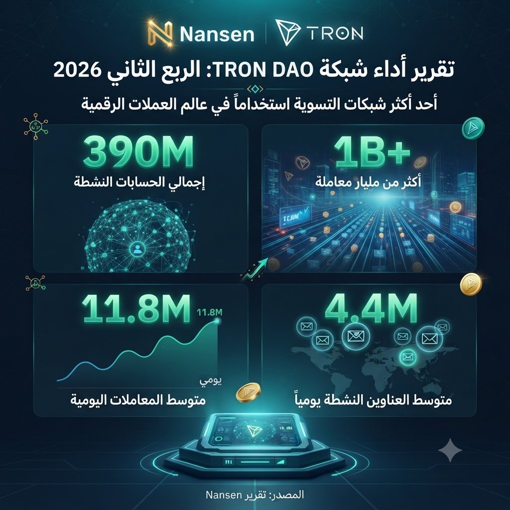 alsop2632's tweet photo. بدأت شبكة TRON DAO ربعها الثاني Q2 2026 بقوة لتثبت نفسها كواحدة من أكثر شبكات التسوية استخداماً في عالم العملات الرقمية! 🚀
إليكم نظرة سريعة على أبرز أرقام الأداء بحسب تقرير Nansen الأخير 👇
#TRON #Crypto #Nansen
@trondao @justinsuntron @TronDao_AR
#TRON #TGF #TRONGlobalFriends https://t.co/z0yV8PLB5q