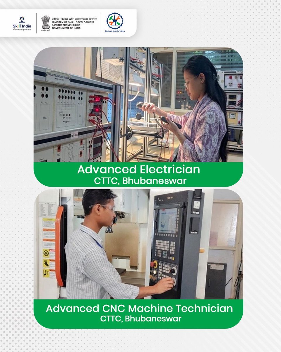 MSDESkillIndia's tweet photo. Strengthening India's vocational training ecosystem, the Training of Trainers Programme under #PMSETU was inaugurated at Central Tool Room & Training Centre (CTTC), Bhubaneswar, empowering trainers with advanced, industry-aligned skills in Advanced Electrician, Advanced CNC Machine Technician, and Basic Hydraulics & Pneumatics. The programme brings together 64 trainers from Odisha, Assam, Tripura, West Bengal & Chhattisgarh, reinforcing capacity building through hands-on learning, standardized training practices and industry-relevant pedagogy.

By enhancing trainer competencies today, we are preparing a future-ready skilled workforce for tomorrow.

#SkillIndia #PMSETU #KaushalBharat #VocationalEducation #FutureReadyWorkforce #ITI #TrainerDevelopment
