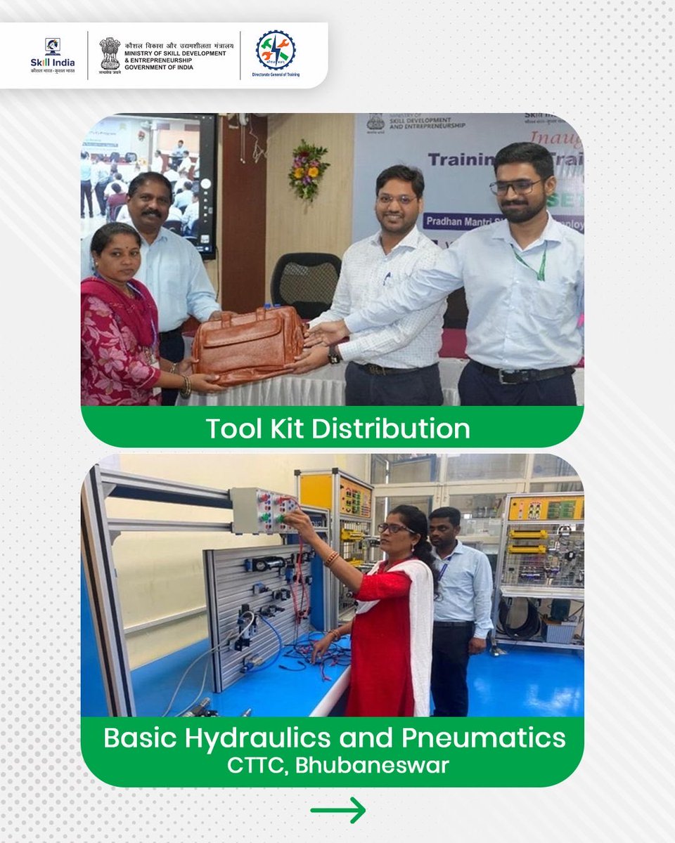 MSDESkillIndia's tweet photo. Strengthening India's vocational training ecosystem, the Training of Trainers Programme under #PMSETU was inaugurated at Central Tool Room & Training Centre (CTTC), Bhubaneswar, empowering trainers with advanced, industry-aligned skills in Advanced Electrician, Advanced CNC Machine Technician, and Basic Hydraulics & Pneumatics. The programme brings together 64 trainers from Odisha, Assam, Tripura, West Bengal & Chhattisgarh, reinforcing capacity building through hands-on learning, standardized training practices and industry-relevant pedagogy.

By enhancing trainer competencies today, we are preparing a future-ready skilled workforce for tomorrow.

#SkillIndia #PMSETU #KaushalBharat #VocationalEducation #FutureReadyWorkforce #ITI #TrainerDevelopment
