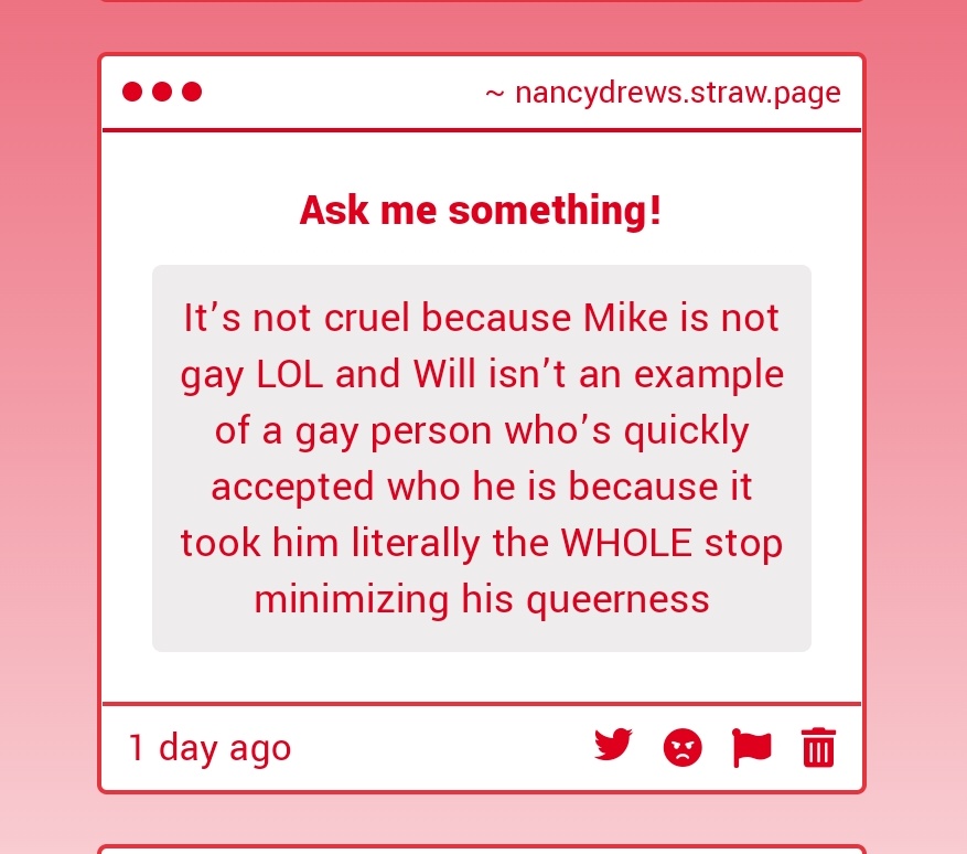 pantostado3333's tweet photo. It is well known that homosexuality in Hawkins, much like parking spots or common sense on mileventwt, exists as a finite resource. Alas, the gay could not be evenly distributed

"Why don't we split it in half so Mike can be queer too?" spoke a queermunist. He was later executed. https://t.co/zdXnzNSJZA