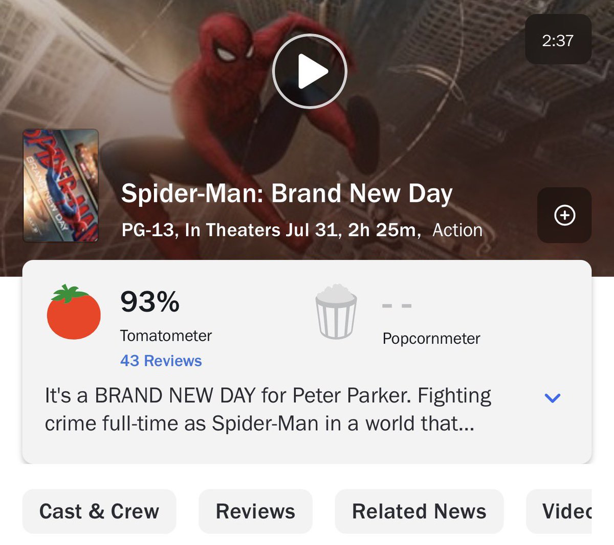 HollywoodHandle's tweet photo. ‘SPIDER-MAN: BRAND NEW DAY’ debuts with a 93% score on Rotten Tomatoes 🍅 

Read our review: https://t.co/O0KAubbIfD https://t.co/IKLzQCivd1