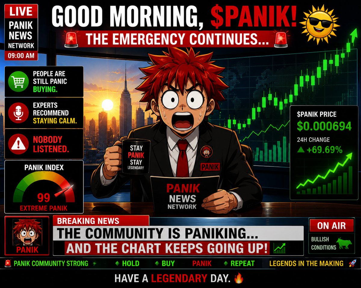 SheriffBrave's tweet photo. GOOD MORNING, $PANIK
The emergency continues...
People are still panic buying.
Experts recommend staying calm.
Nobody listened. 
#PANIK

@PANIKToken https://t.co/UtCmYtFkS4