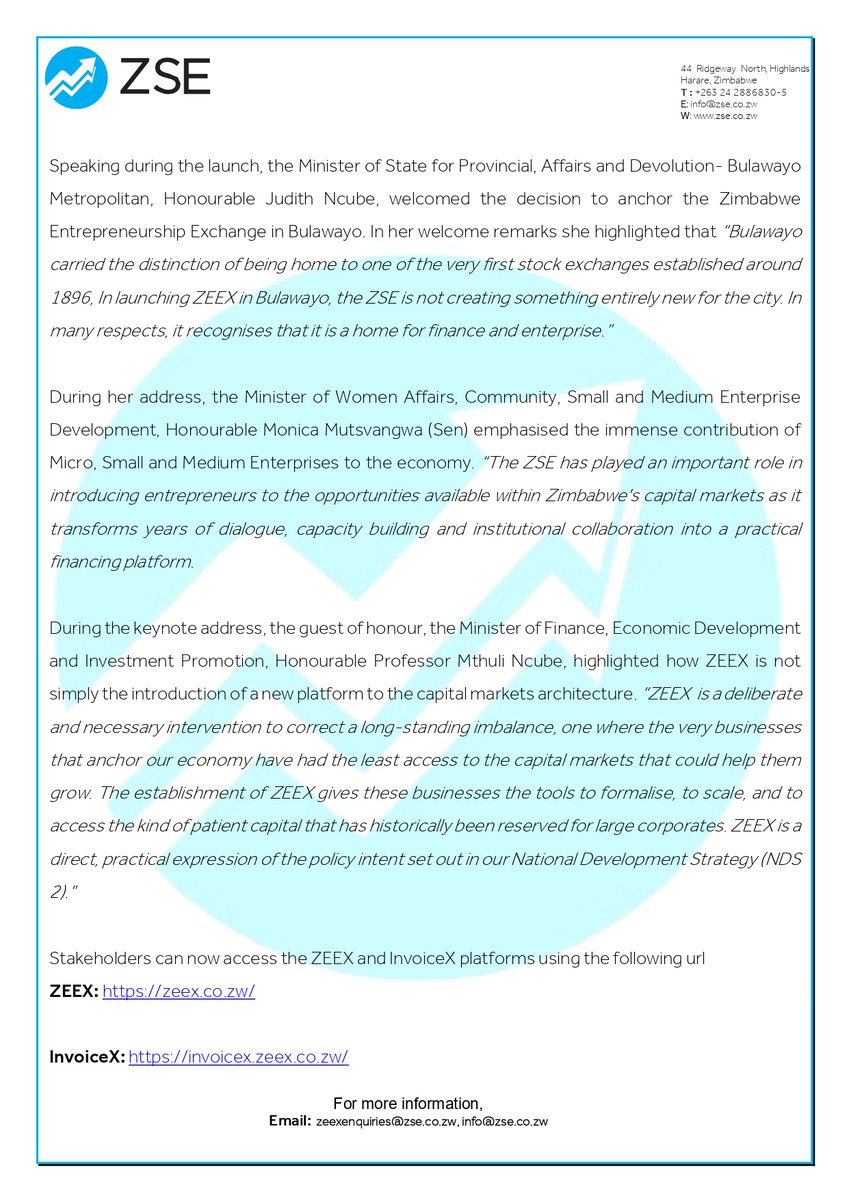 ZSE_ZW's tweet photo. Press Release: The official launch of the Zimbabwe Entrepreneurship Exchange @BgoniJustin @VFEX_ZW @ZEEX_ZW https://t.co/YPgSioDn5Z