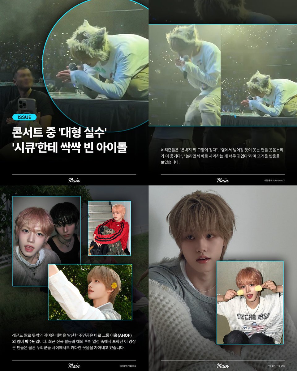 jewelzofahof's tweet photo. JUWON’S VIRALISM IS SO REAL!!! he’s literally everywhere, not only on korean sns but worldwide rn 😭🐯✨

—on this kr insta post with over 17k likes and 22k shares, it even reached a senior idol like wonho 😭😭😭

post captions: 
“big mistake during the concert! the idol who bowed and apologized profusely to security

netizens reacted enthusiastically, saying things like “he looks like a cat on aluminum foil,” “the fans are laughing so hard they’re about to fall over is even funnier,” and “it’s so cute how he got startled and immediately apologised.”

the person who unexpectedly showed off adorable charm and became a legendary meme is park juwon, a member of the group AHOF (아홉). the video, captured amid recent new song promotions and overseas tour schedules, is drawing big laughs from both fans and netizens.​​​​​​​​​​​​​​​​​​​​​​​​​​​​​​​​​​​​​​​​​​​​​​​​​​“