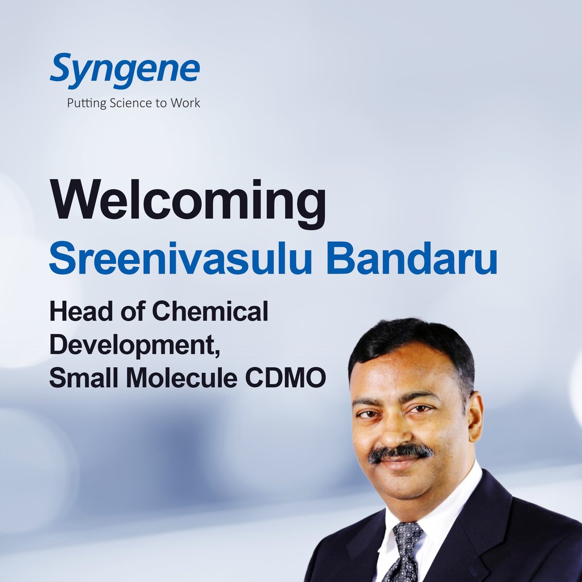 SyngeneIntl's tweet photo. Thrilled to welcome Sreenivasulu Bandaru to Syngene as Head of Chemical Development, Small Molecule CDMO.

24+ years of experience, 350+ customer projects, and collaborations with 10+ global pharma leaders, bringing deep expertise from route scouting to CMC.

#Growth #Leadership https://t.co/1yPmL4Equl