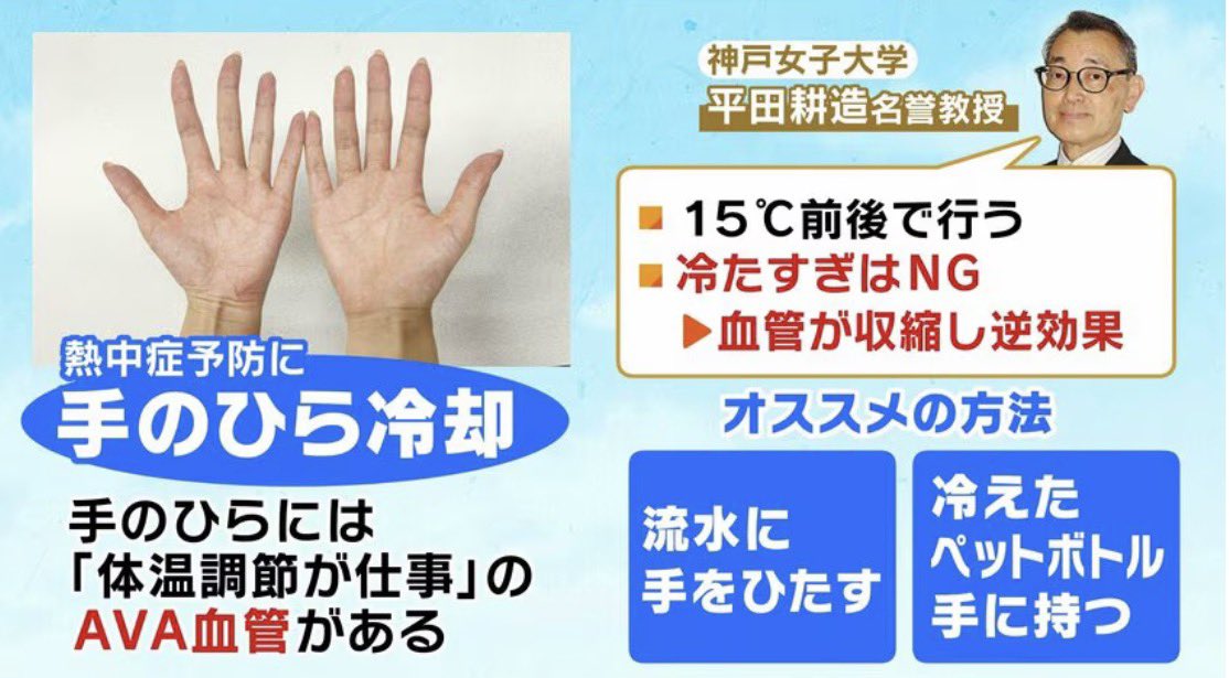 kogaryoko's tweet photo. 今回の震度7となった熊本県の氷川町は祖父の出身地で、益城町には親戚もいます。熊本がこの季節どれだけ暑いか、身をもって知っています。
大規模停電の中、熱中症が本当に心配です。
手のひら足の裏を冷やしてください。
改めて画像をお借りします、平田先生や大阪のMBSさんお許しください。
https://t.co/YhwZGqNw98