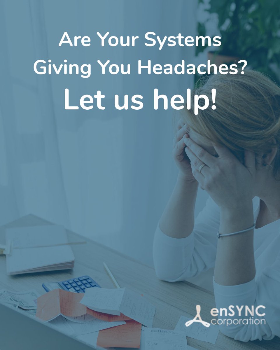 ensync1's tweet photo. System headaches aren't always errors. Sometimes they're hearing: 

"We'll export it to Excel." 
"We'll fix it manually." 
"Those systems don't talk." 

If that sounds familiar, let's talk. enSYNC helps organizations work smarter. 

#SageIntacct #iMIS #SystemOptimization https://t.co/otyjh50oju