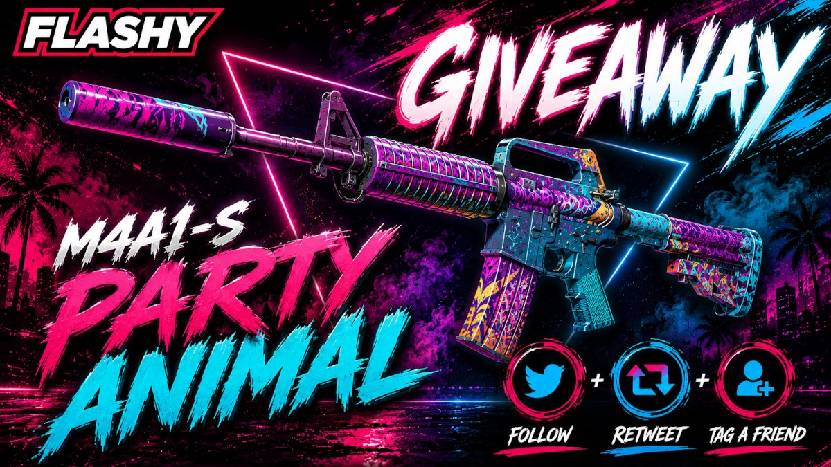 flashyflashycom's tweet photo. 24H GIVEAWAY !!! M4A1-S Party Animal !

To win:
✅ Visit for free codes: https://t.co/Fonu6Ev9f2
✅ Retweet
✅ Tag a friend 
✅ Follow us https://t.co/x9437MOuoy