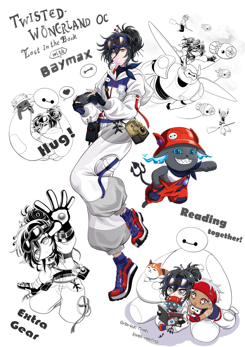 prim_oru's tweet photo. Twisted Wonderland OC  
Lost in a book with Baymax 🌉🕹️🔧
Kantokusei and Grim  Story 
"Go Go Mecha-Grim"
"I'm not a robot!"

 #twst_oc #twstプラス https://t.co/BW3i499iRZ